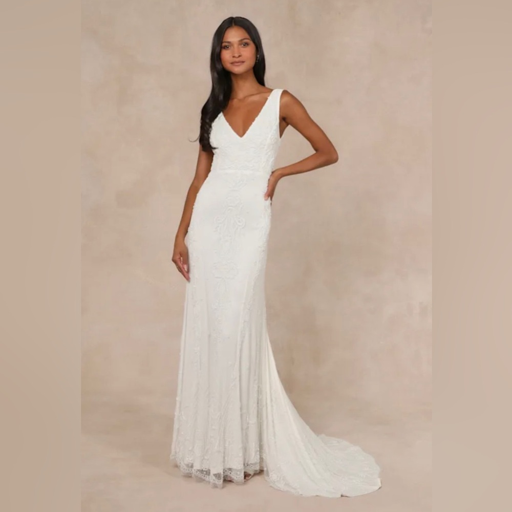 Passionate Romance White Beaded Sequin Mermaid Maxi Dress